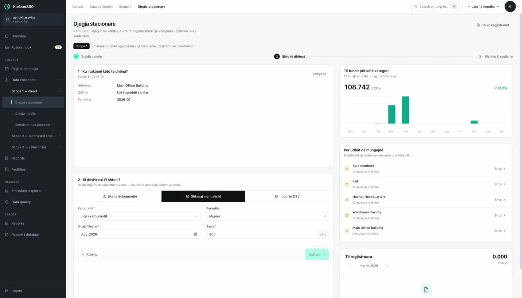 CSV import for emissions data: stationary combustion records after import in Karbon360